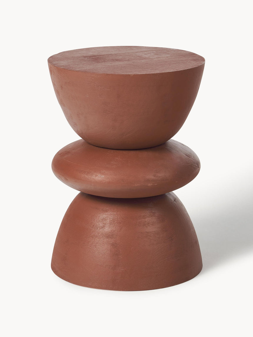 Torna Ahşap Yuvarlak Yan Sehpa Kızıl Kahverengi