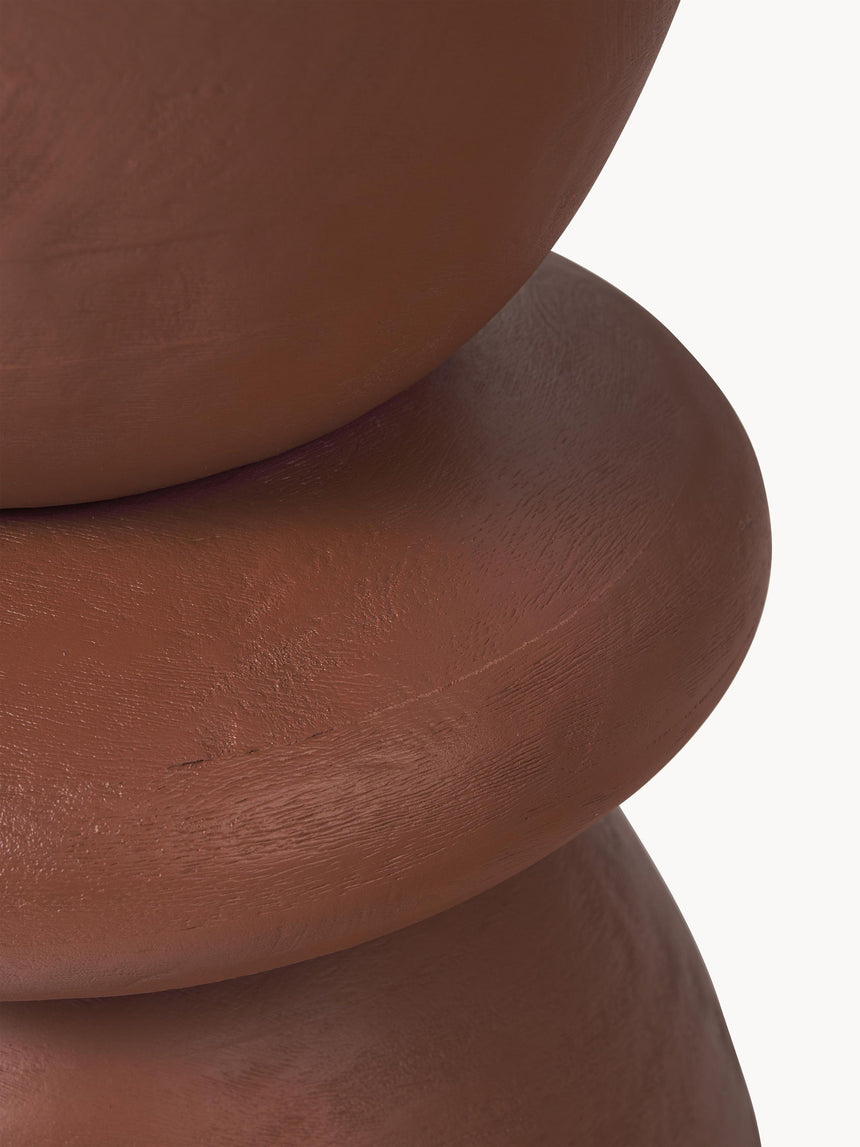 Torna Ahşap Yuvarlak Yan Sehpa Kızıl Kahverengi