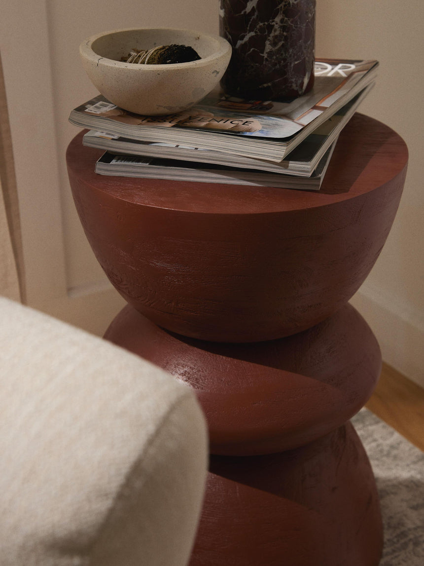 Torna Ahşap Yuvarlak Yan Sehpa Kızıl Kahverengi