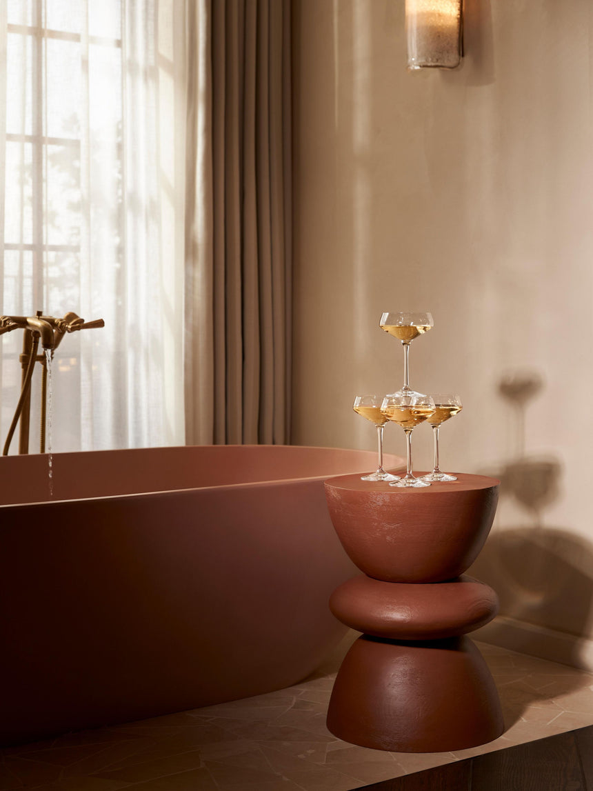 Torna Ahşap Yuvarlak Yan Sehpa Kızıl Kahverengi