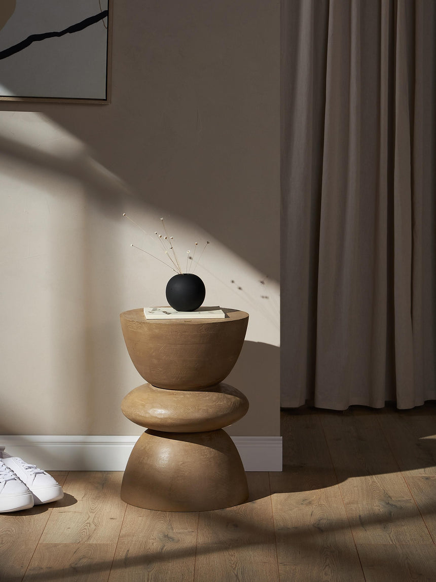 Torna Ahşap Yuvarlak Yan Sehpa Natürel