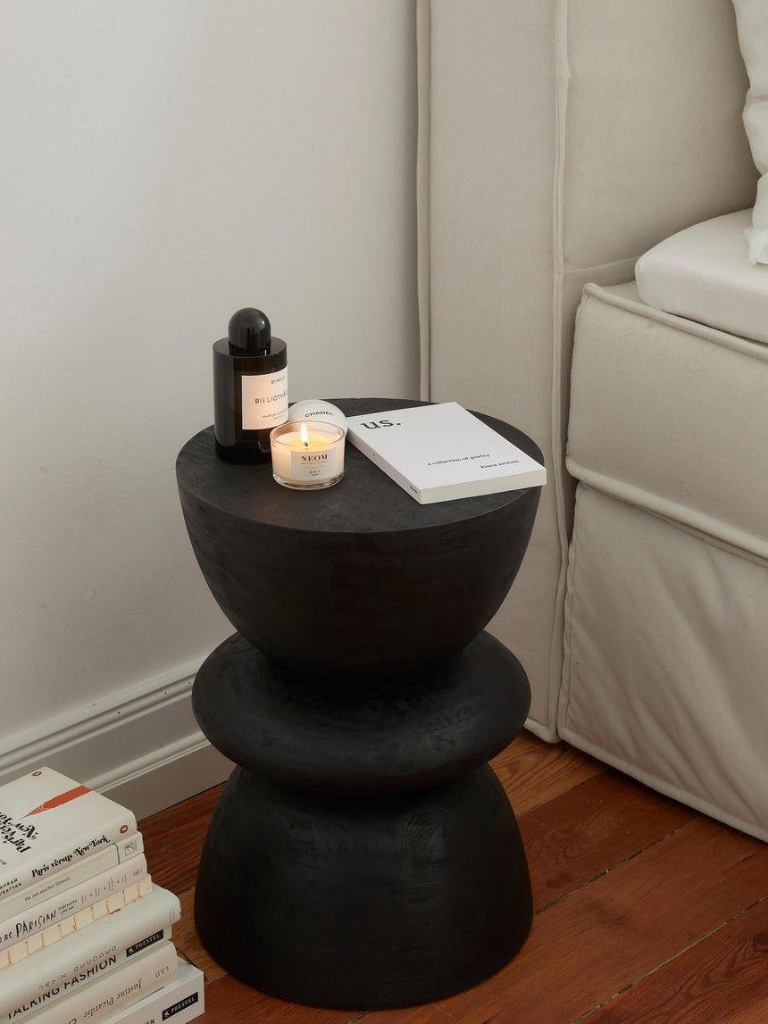 Torna Ahşap Yuvarlak Yan Sehpa Siyah