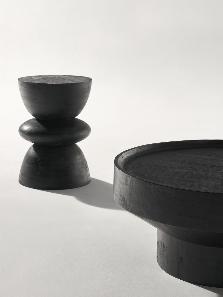 Torna Ahşap Yuvarlak Yan Sehpa Siyah