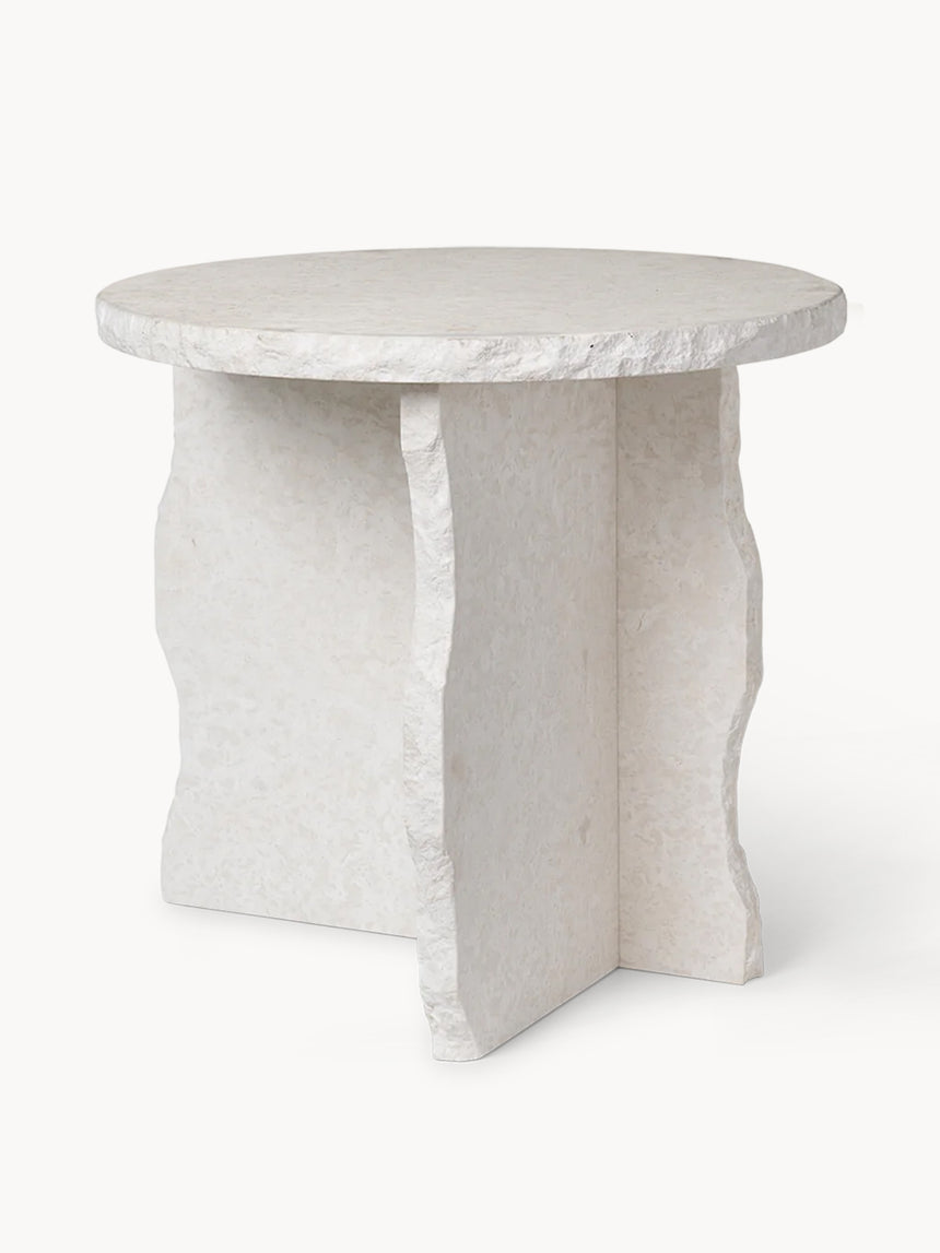 Tplink Mermer Yuvarlak Yan Sehpa Beyaz