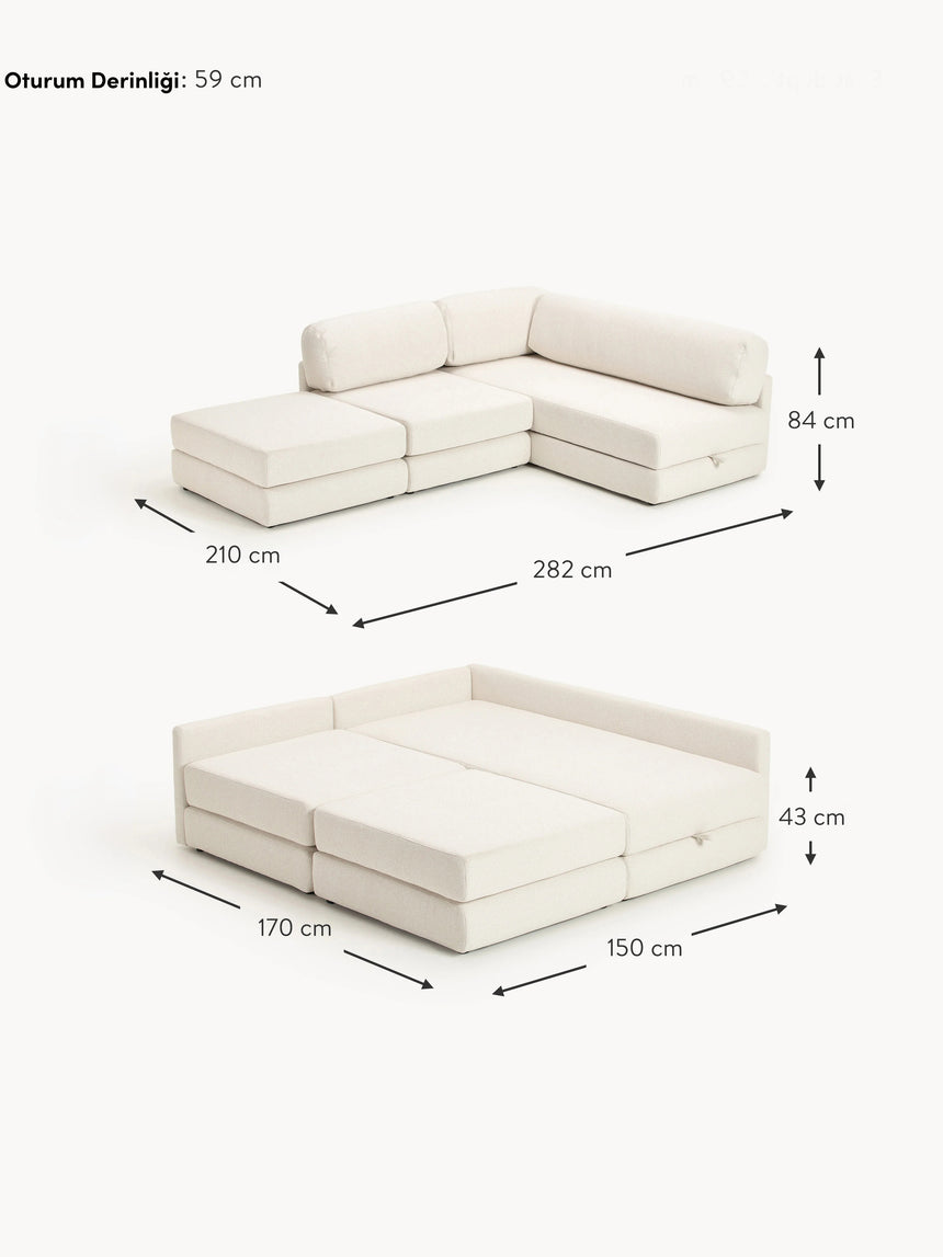 Voys Bazalı Köşe Koltuk Kırık Beyaz Şönil
