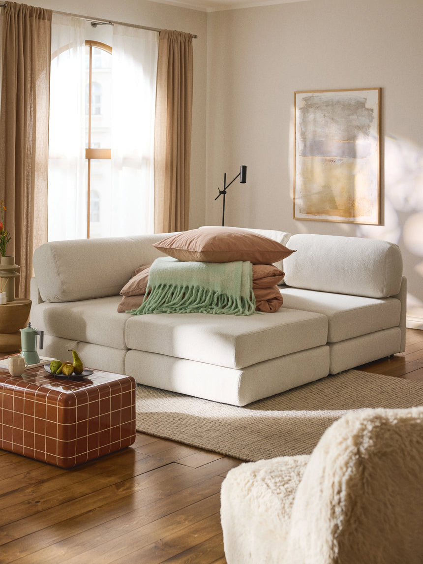 Voys Bazalı Köşe Koltuk Kırık Beyaz Şönil