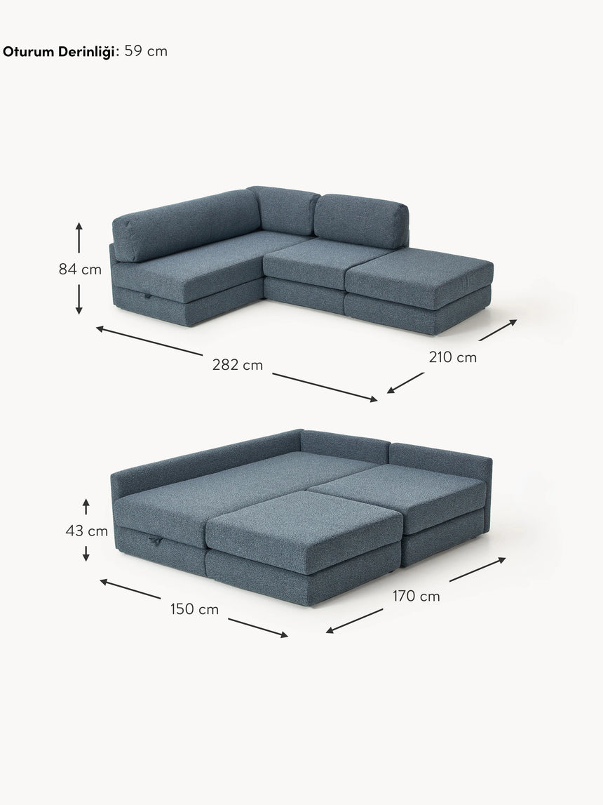 Voys Bazalı Köşe Koltuk Mavi Şönil