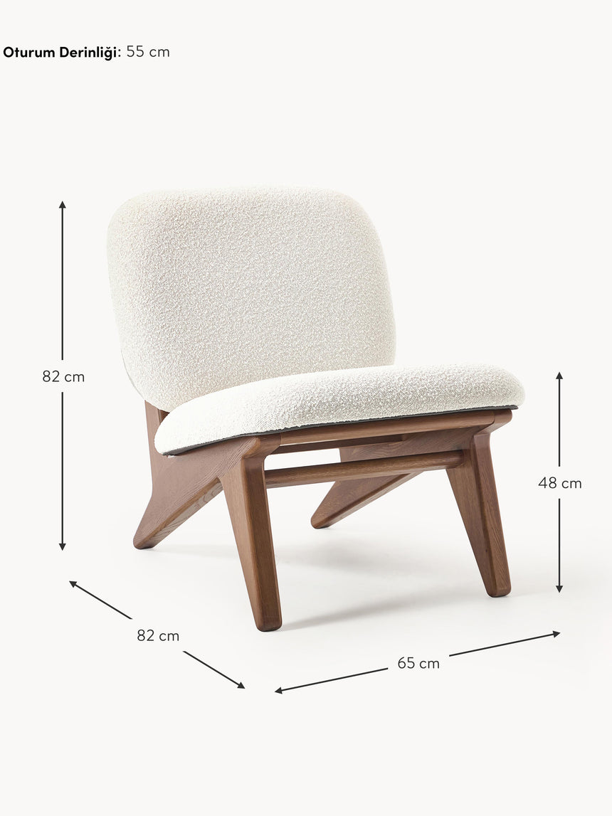 Vuhan Ahşap Tekli Koltuk Kırık Beyaz Bukle