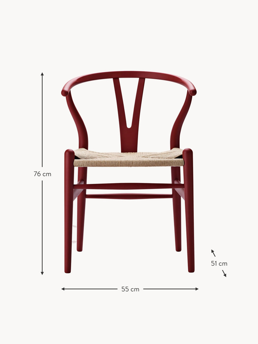 Wishbone Hasır İşlemeli Ahşap Sandalye Şarap Kırmızısı