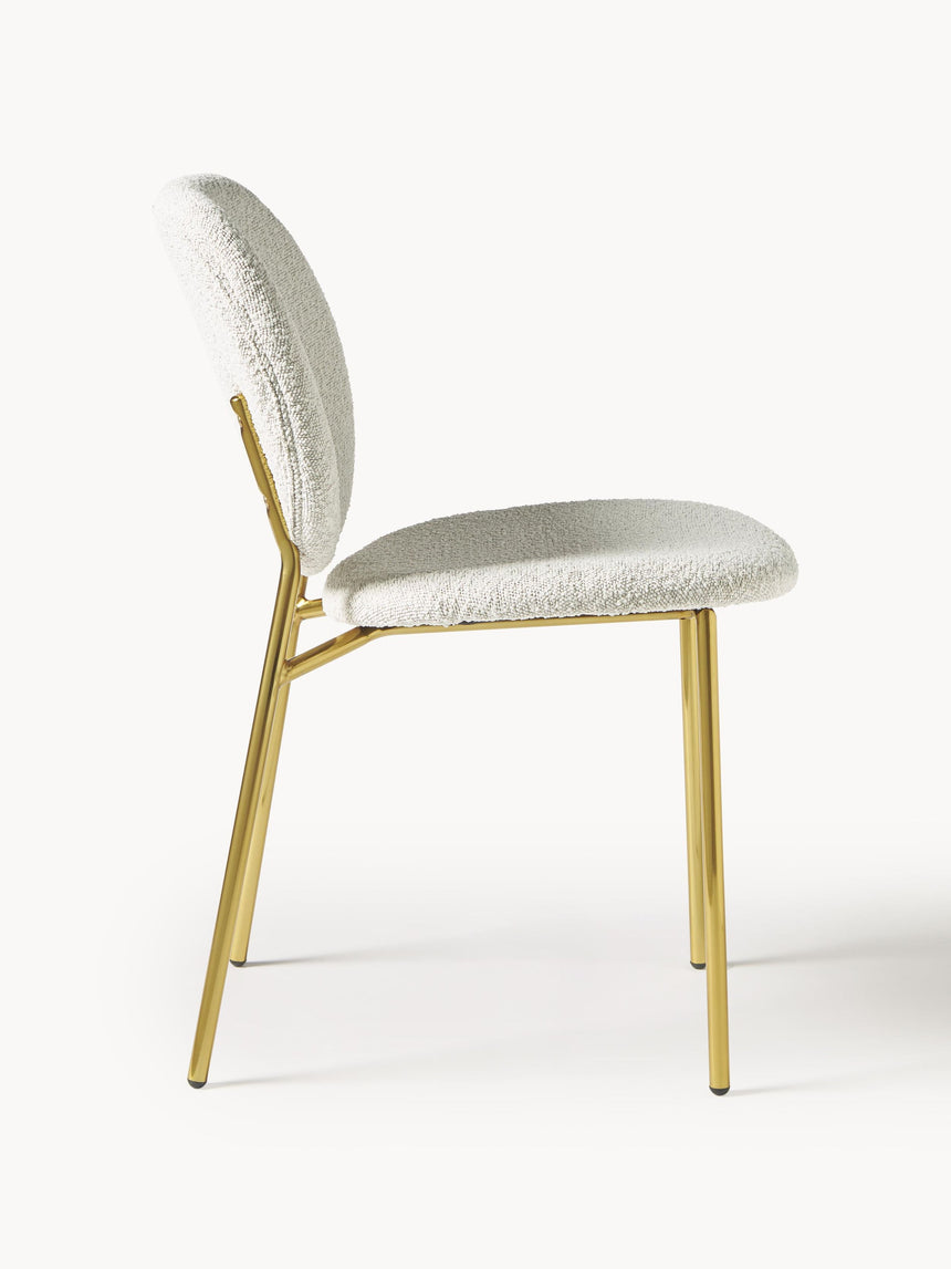 Zarif Metal Sandalye Altın Ayak Kırık Beyaz Bukle