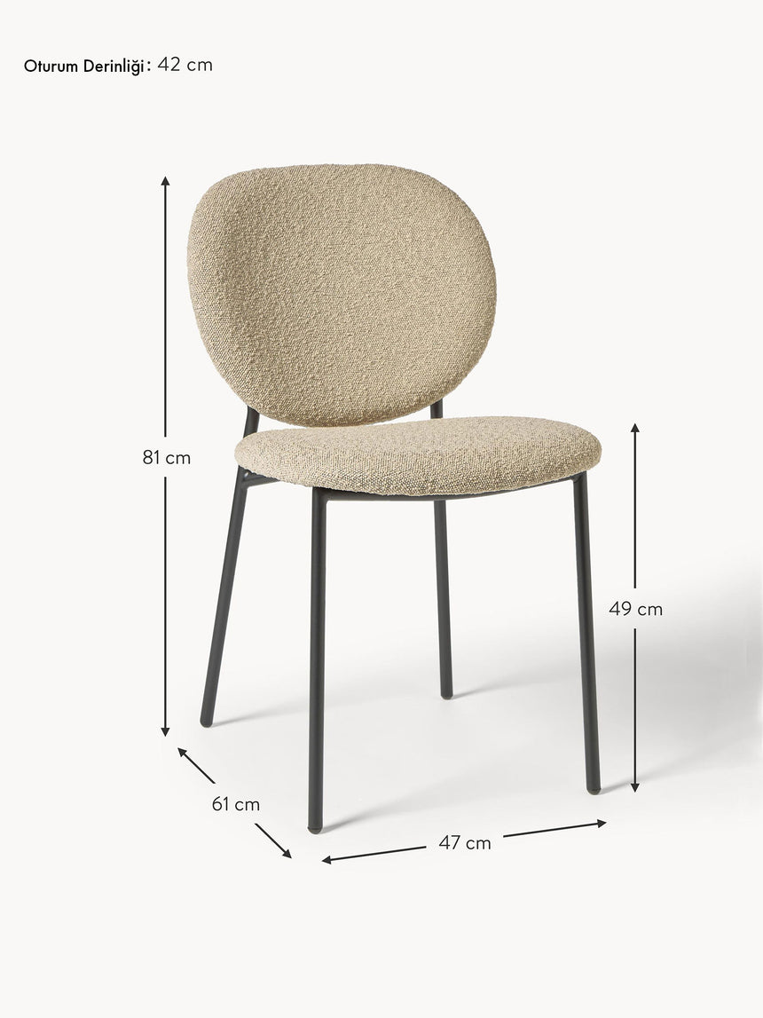 Zarif Metal Sandalye Siyah Ayak Kırık Bej Bukle