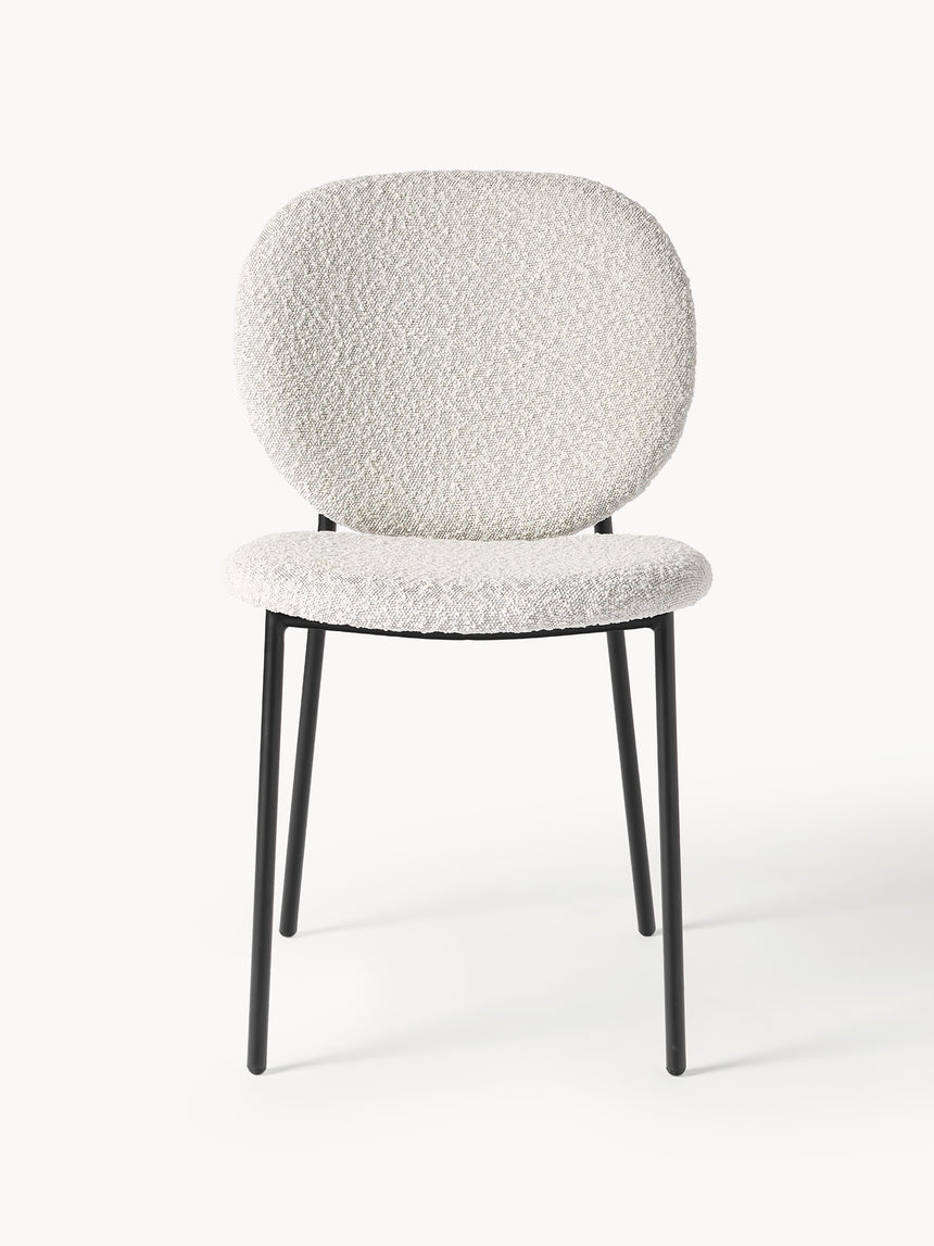 Zarif Metal Sandalye Siyah Ayak Kırık Beyaz Bukle