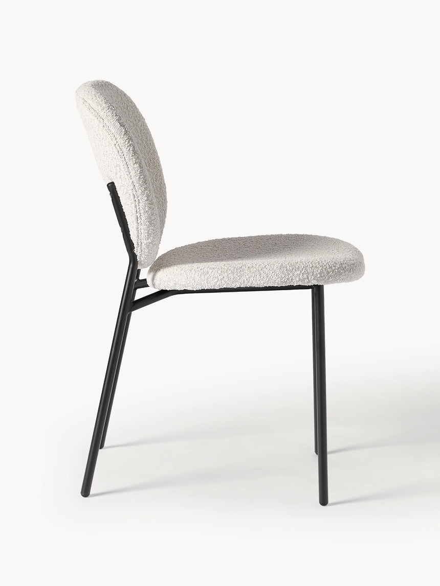 Zarif Metal Sandalye Siyah Ayak Kırık Beyaz Bukle