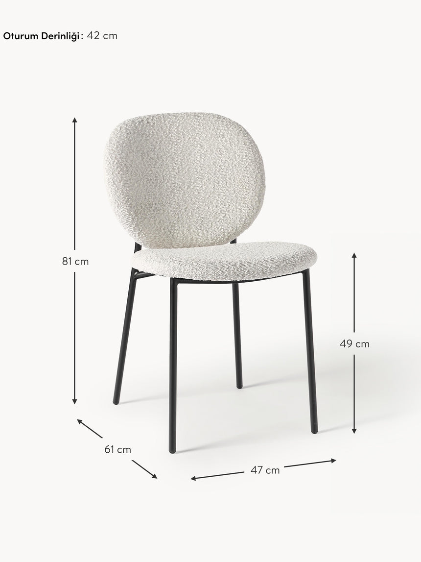 Zarif Metal Sandalye Siyah Ayak Kırık Beyaz Bukle