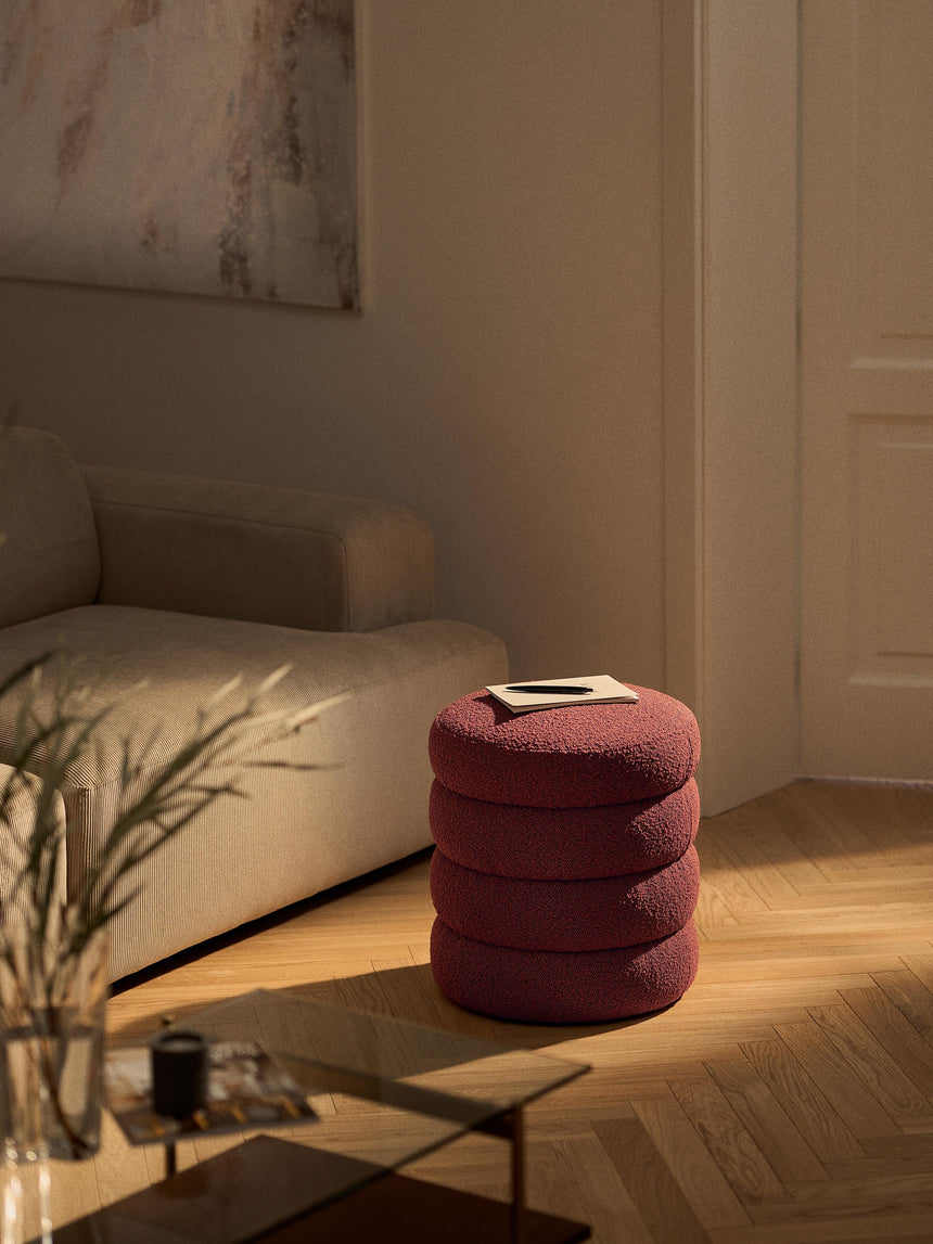 Beko Silindir Puf Şarap Kırmızısı Bukle