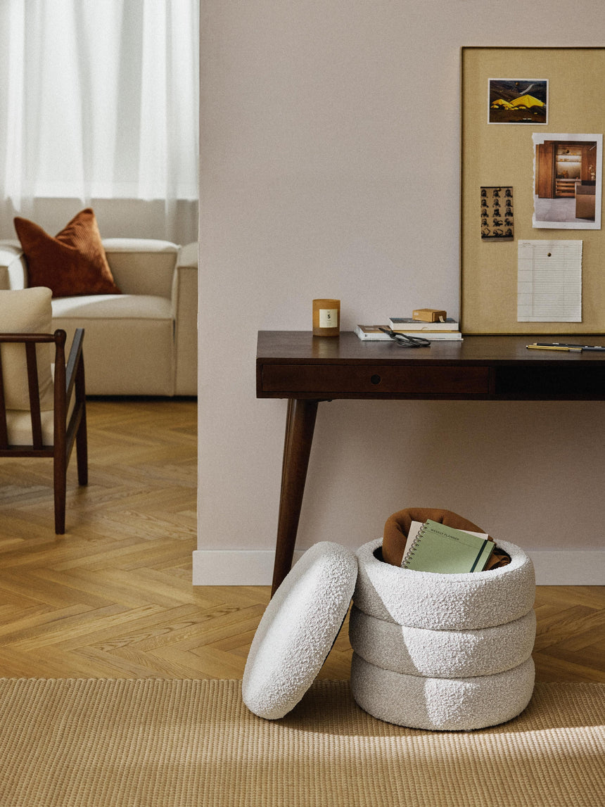 Beko Silindir Sandık Puf Kırık Beyaz Bukle