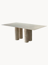 Bellini Heykelsi Ayaklı Dikdörtgen Traverten Mermer Yemek Masası