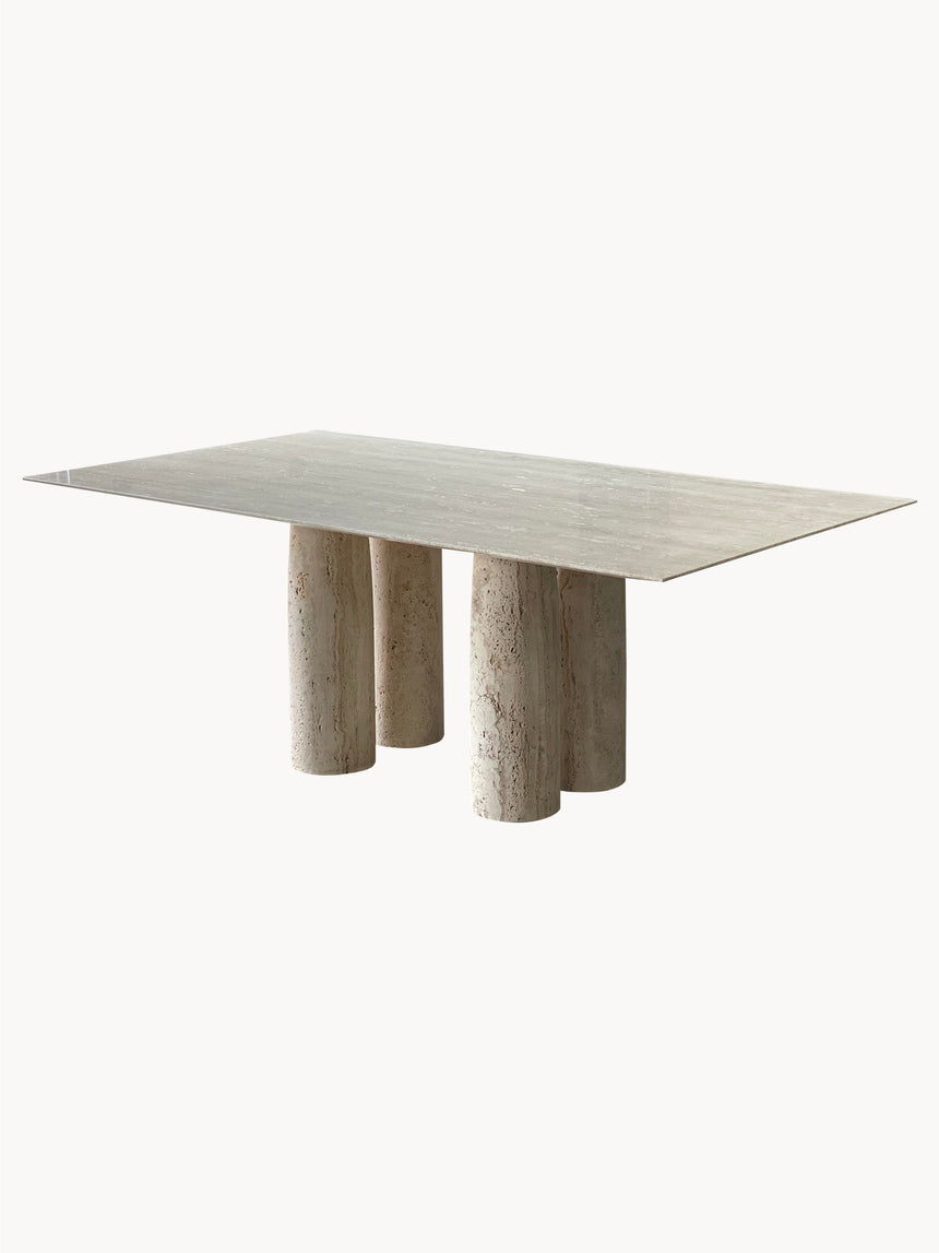 Bellini Heykelsi Ayaklı Dikdörtgen Traverten Mermer Yemek Masası