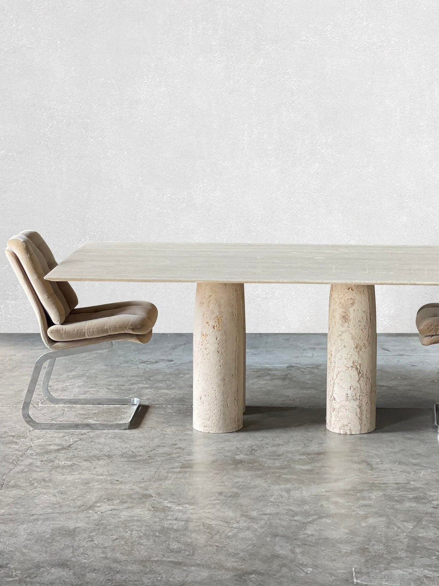 Bellini Heykelsi Ayaklı Dikdörtgen Traverten Mermer Yemek Masası