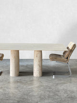 Bellini Heykelsi Ayaklı Dikdörtgen Traverten Mermer Yemek Masası