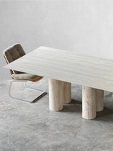 Bellini Heykelsi Ayaklı Dikdörtgen Traverten Mermer Yemek Masası