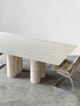 Bellini Heykelsi Ayaklı Dikdörtgen Traverten Mermer Yemek Masası