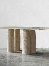 Bellini Heykelsi Ayaklı Dikdörtgen Traverten Mermer Yemek Masası