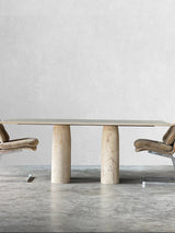 Bellini Heykelsi Ayaklı Dikdörtgen Traverten Mermer Yemek Masası