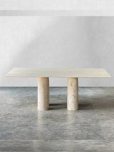 Bellini Heykelsi Ayaklı Dikdörtgen Traverten Mermer Yemek Masası