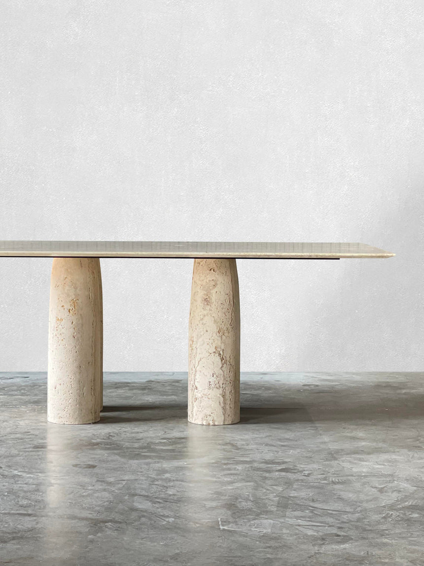 Bellini Heykelsi Ayaklı Dikdörtgen Traverten Mermer Yemek Masası