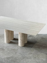 Bellini Heykelsi Ayaklı Dikdörtgen Traverten Mermer Yemek Masası