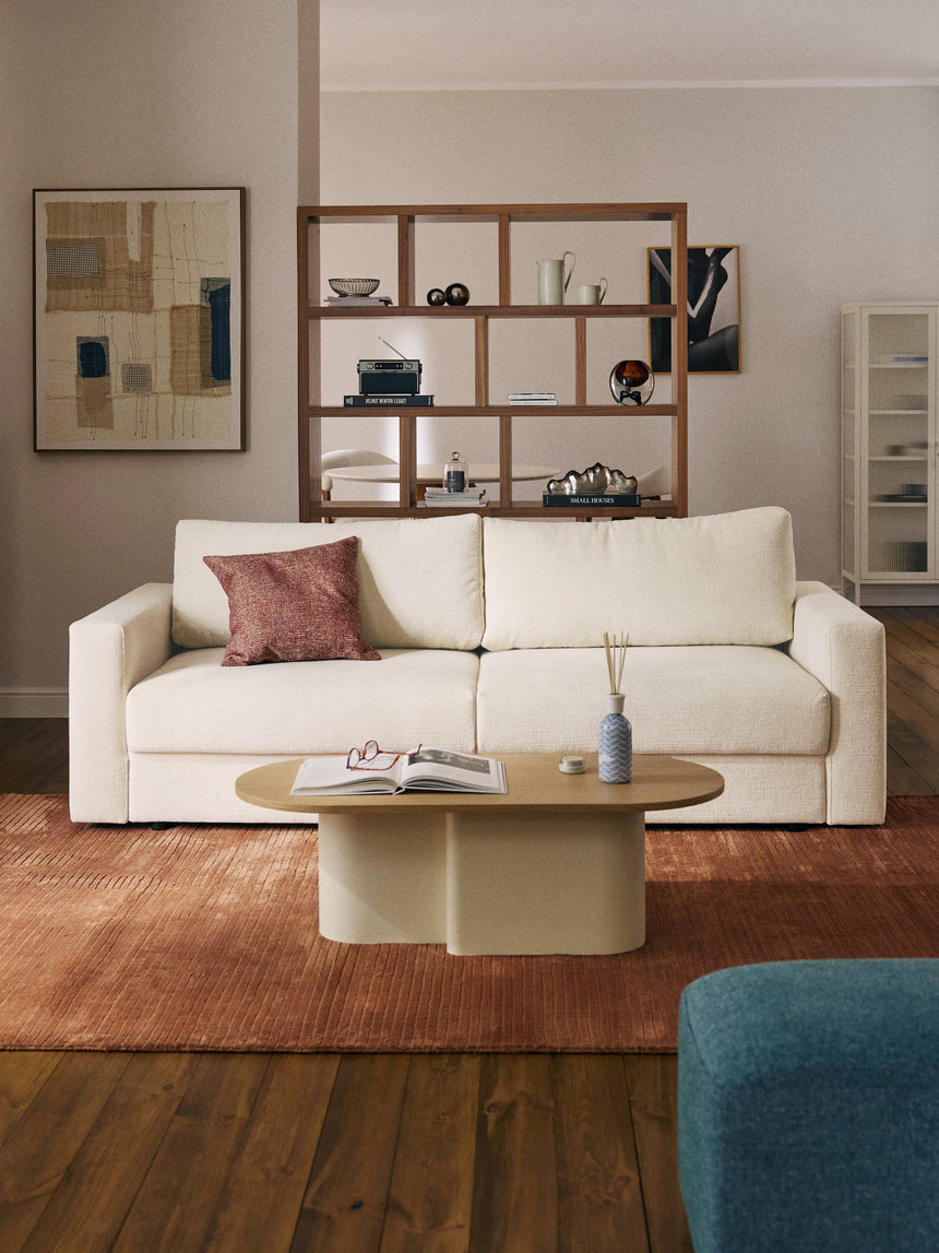 Bohem Yataklı Üçlü Koltuk Kırık Beyaz Dokuma Kadife