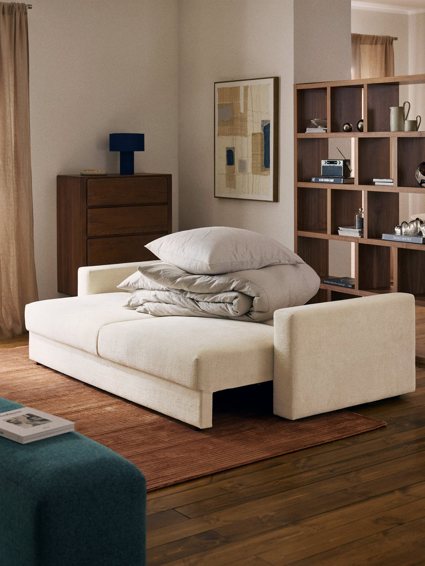 Bohem Yataklı Üçlü Koltuk Kırık Beyaz Dokuma Kadife