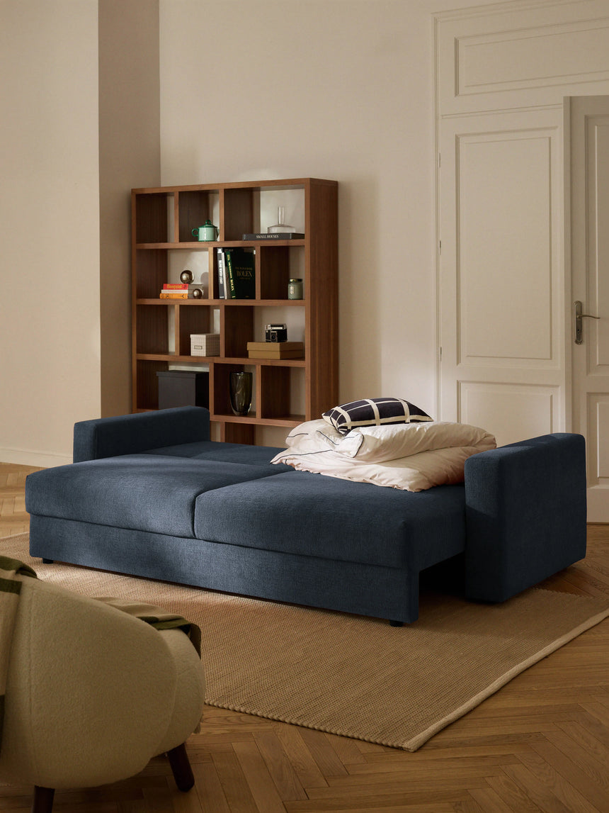 Bohem Yataklı Üçlü Koltuk Koyu Mavi Dokuma Kadife