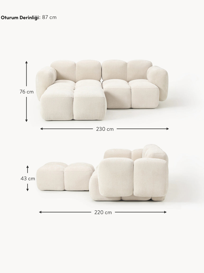 Bom Köşe Koltuk Açık Bej Dokuma Kadife