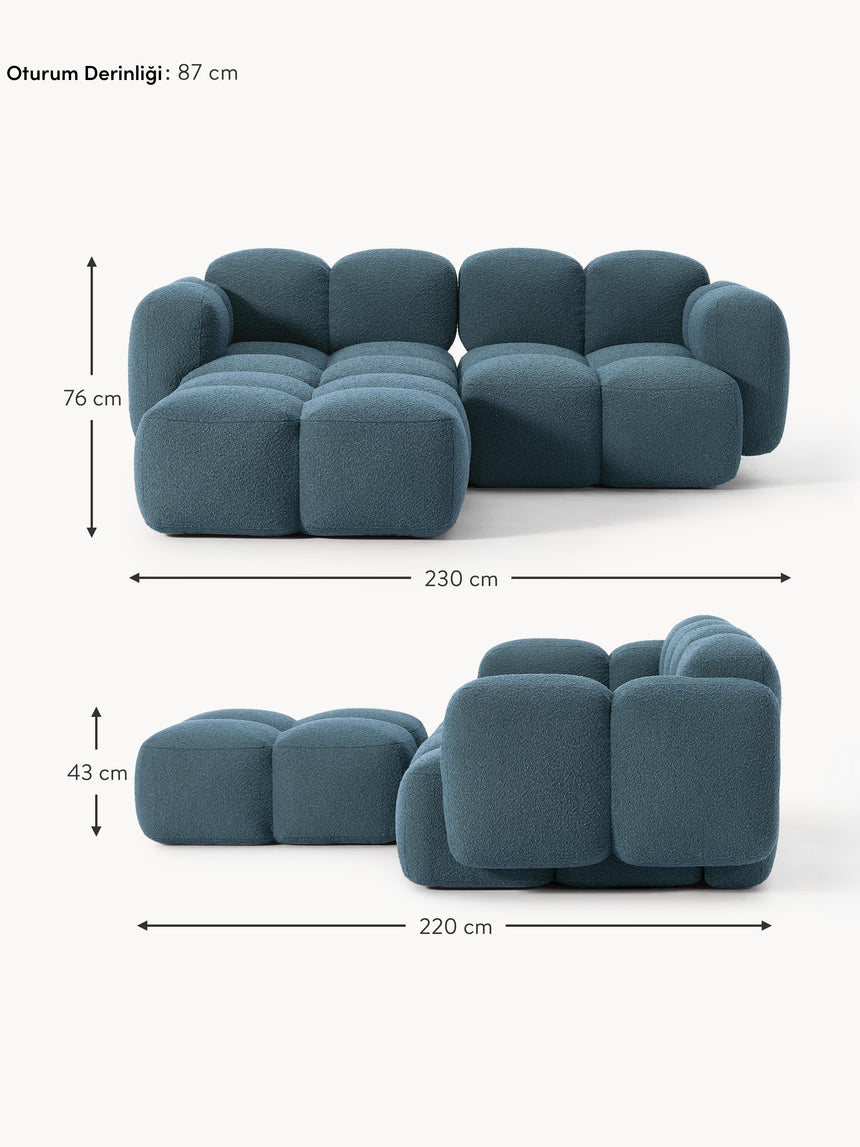 Bom Köşe Koltuk Gri Mavi Bukle