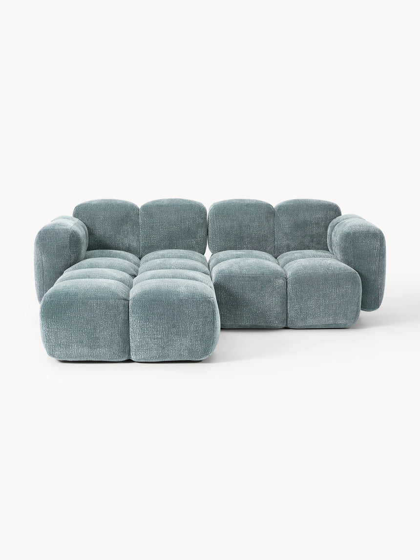 Bom Köşe Koltuk Mavi Dokuma Kadife