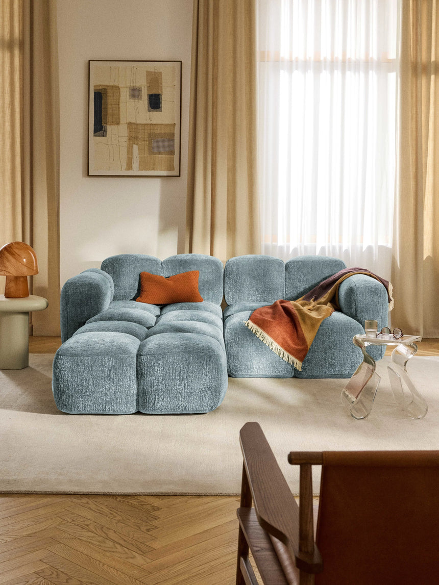 Bom Köşe Koltuk Mavi Dokuma Kadife