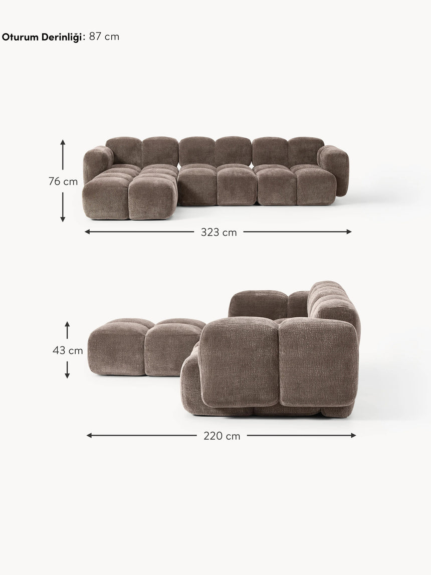 Bom Plus Köşe Koltuk Kahve Dokuma Kadife