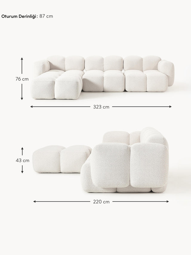 Bom Plus Köşe Koltuk Kırık Beyaz Bukle