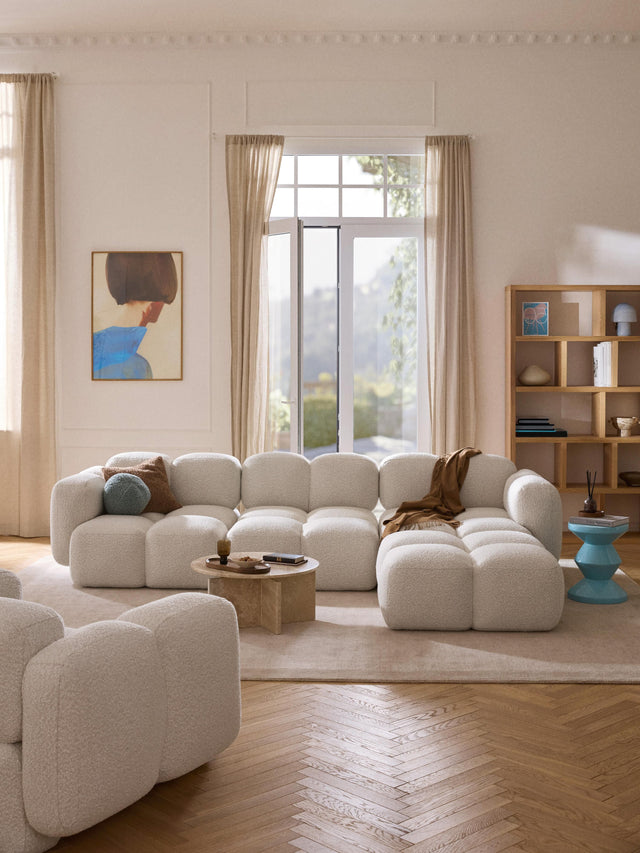 Bom Plus Köşe Koltuk Kırık Beyaz Bukle