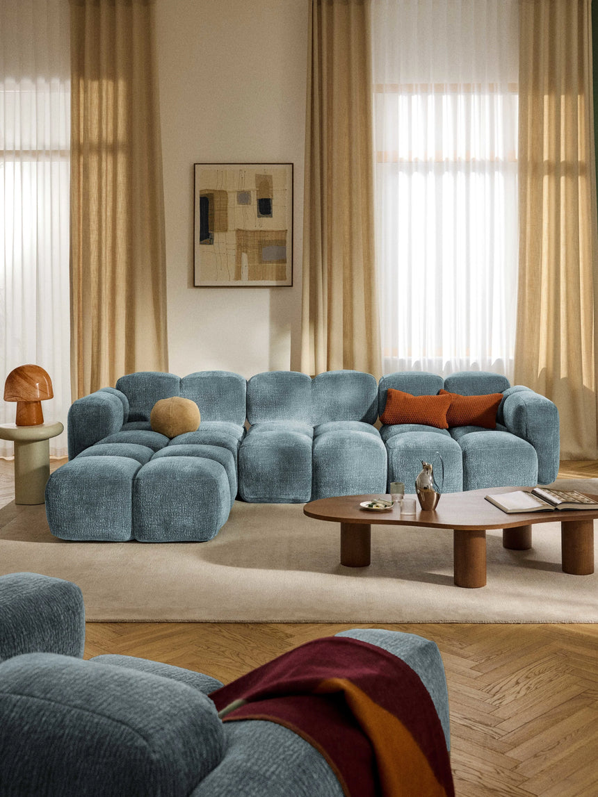 Bom Plus Köşe Koltuk Mavi Dokuma Kadife