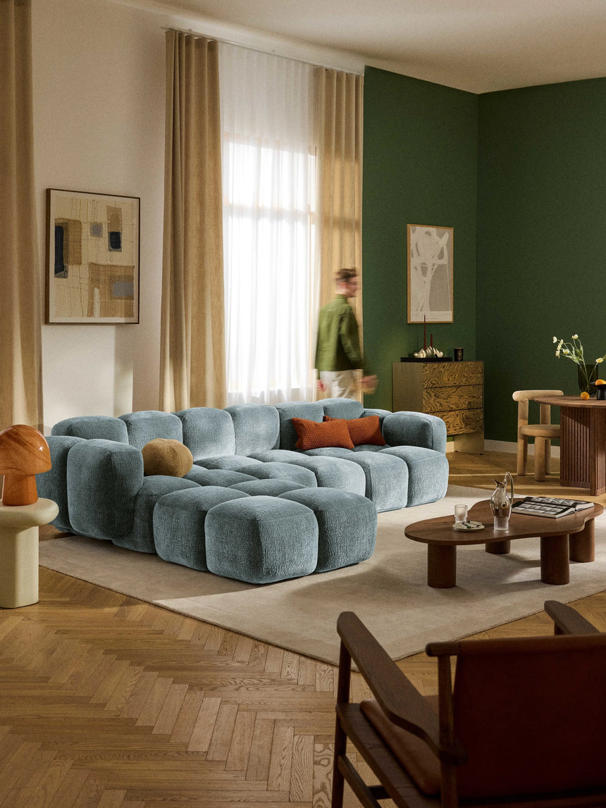 Bom Plus Köşe Koltuk Mavi Dokuma Kadife