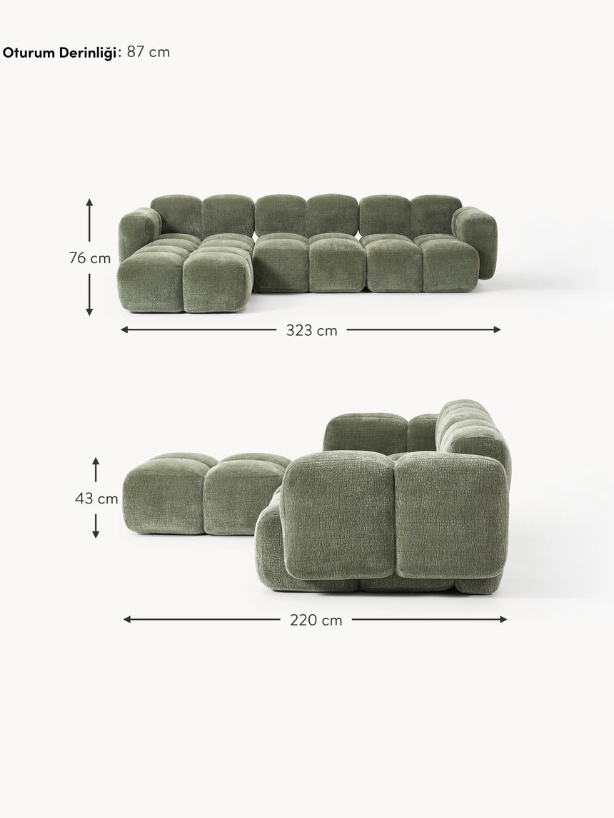 Bom Plus Köşe Koltuk Yeşil Dokuma Kadife