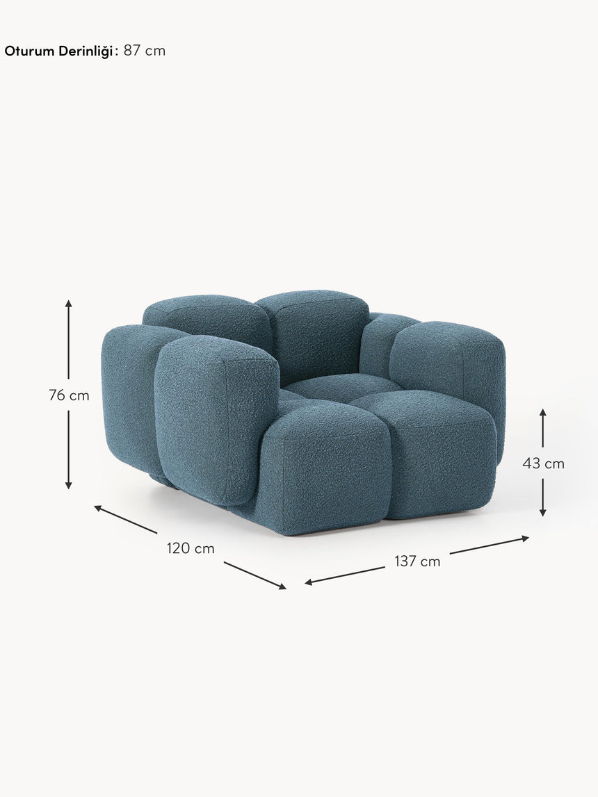 Bom Tekli Koltuk Gri Mavi Bukle