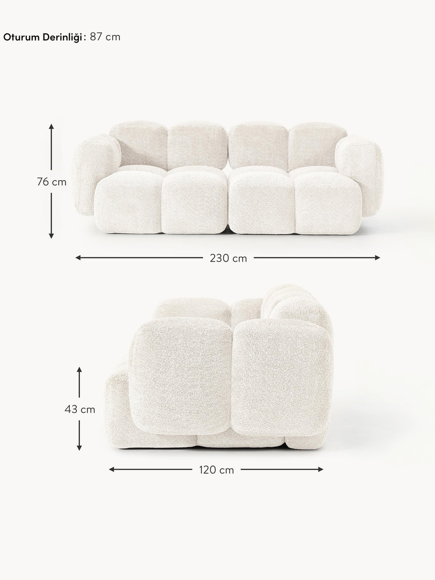Bom Üçlü Koltuk Kırık Beyaz Teddy