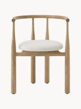 Bors Kırık Beyaz Bukle Minderli Ahşap Sandalye Meşe