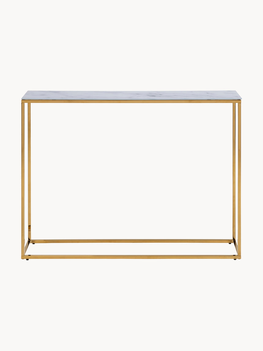 Ciks Beyaz Mermer Görünümlü Cam Tablalı Metal Ayaklı Dresuar Altın