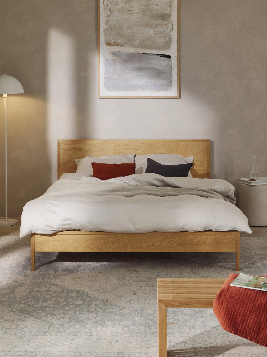 Corner Çift Kişilik Ahşap Karyola Meşe