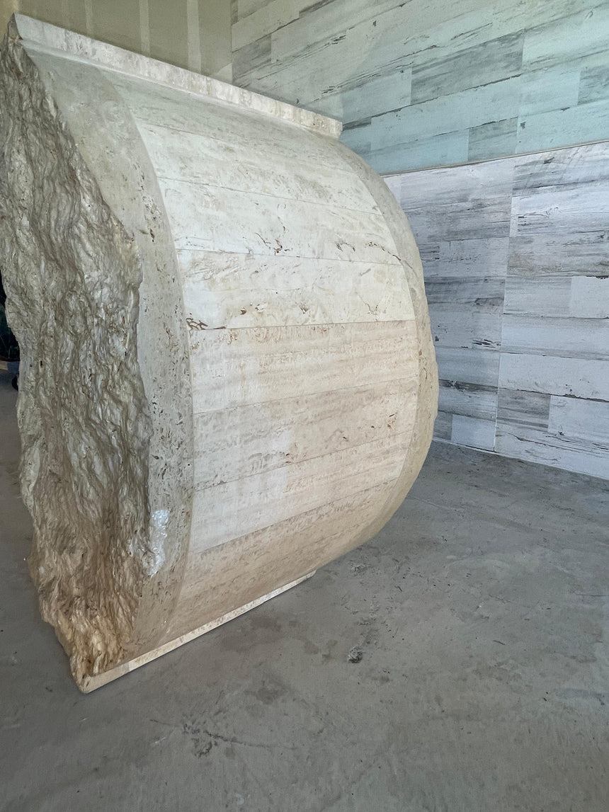 Dama Traverten Mermer Ayaklı Oval Cam Orta Sehpa